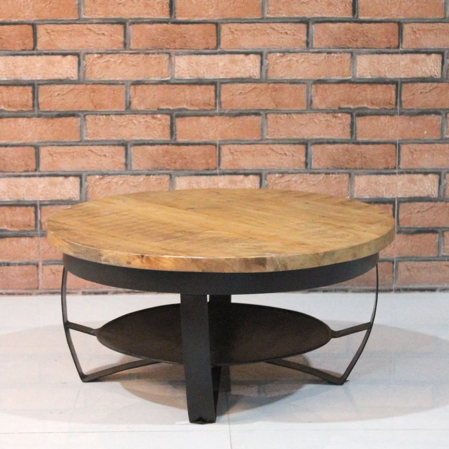 Iron Round Coffee Table with Wooden Top Black - popular handicrafts